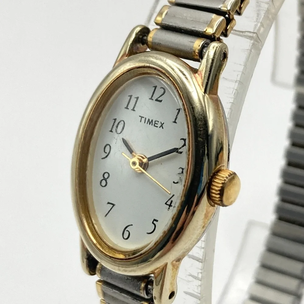 Timex Cavatina Women's Watch Gold Silver Tone 18mm Stretch New Battery SMALL 6
